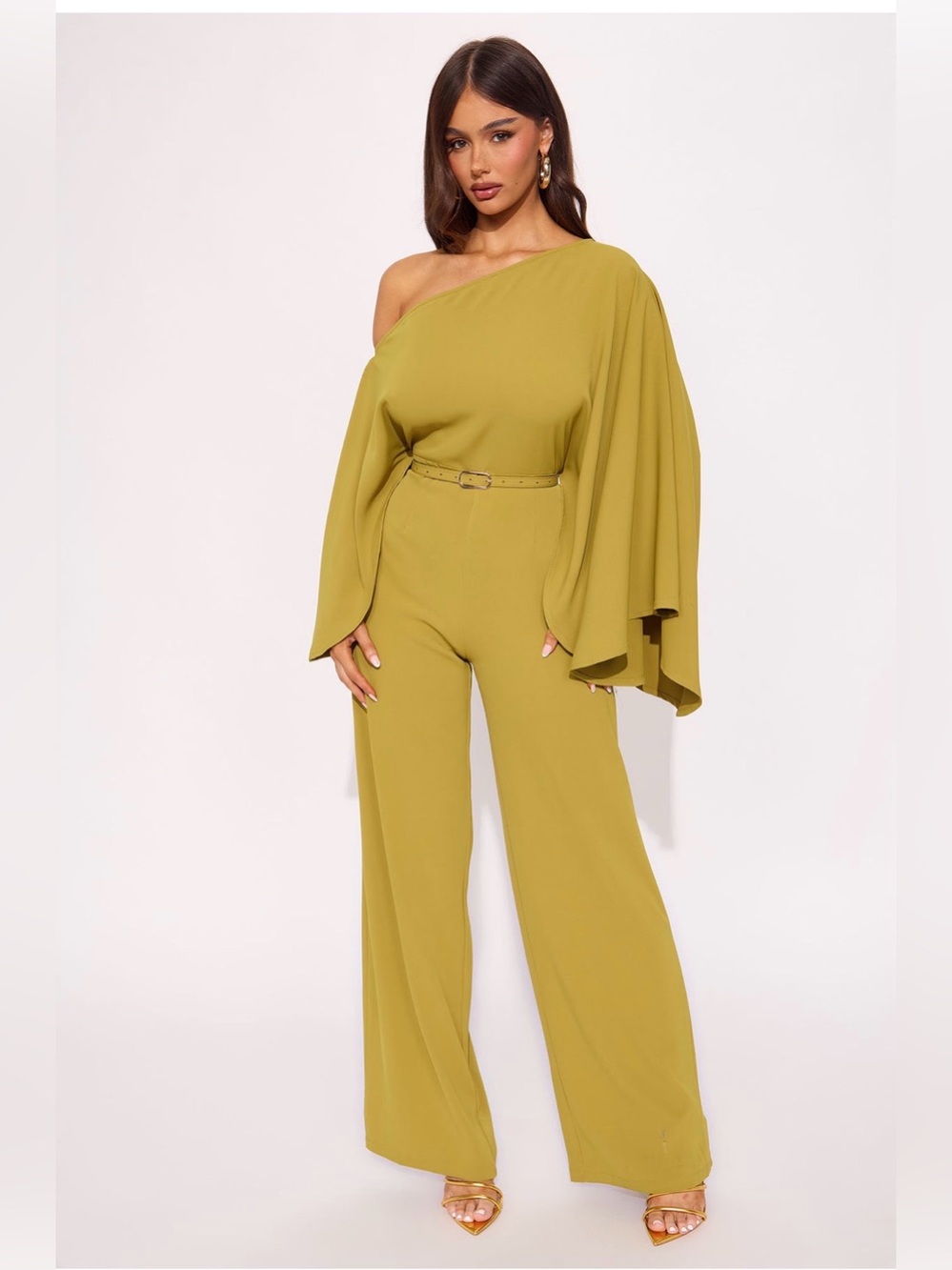 One-Shoulder Wide-Leg Jumpsuit Mustard